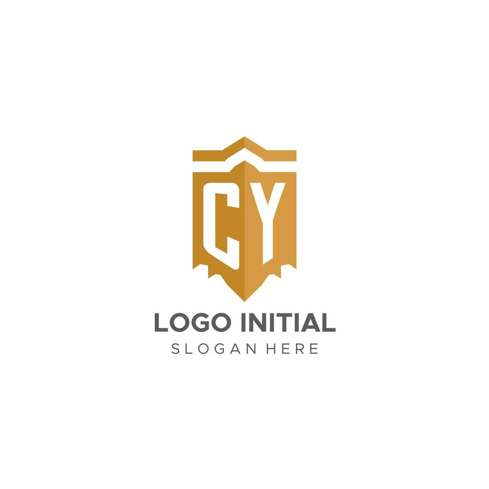 monogram cy logotyp med skydda geometrisk form, elegant lyx första logotyp design vektor