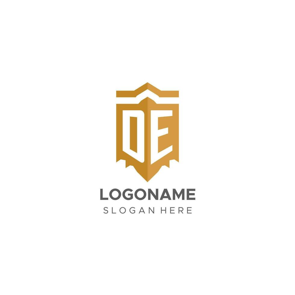 Monogramm de Logo mit Schild geometrisch Form, elegant Luxus Initiale Logo Design vektor