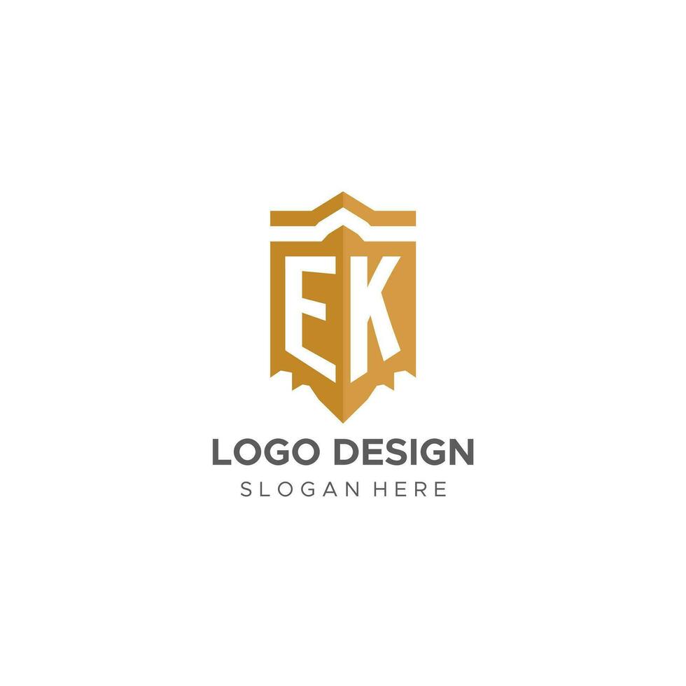 Monogramm ek Logo mit Schild geometrisch Form, elegant Luxus Initiale Logo Design vektor