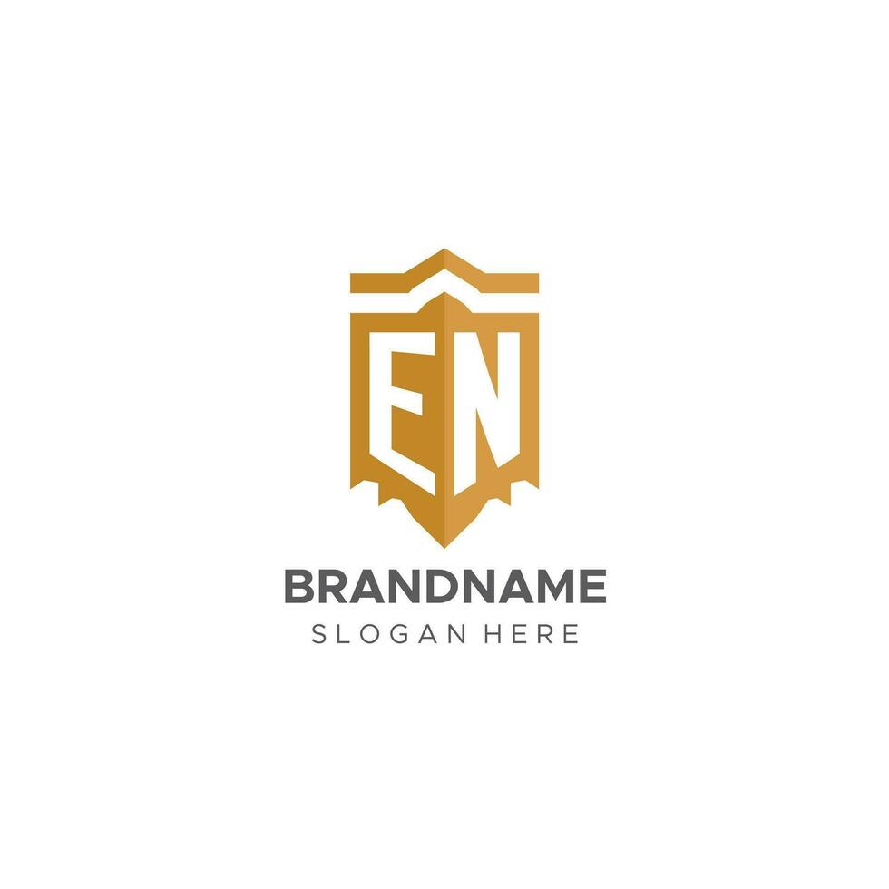 Monogramm en Logo mit Schild geometrisch Form, elegant Luxus Initiale Logo Design vektor