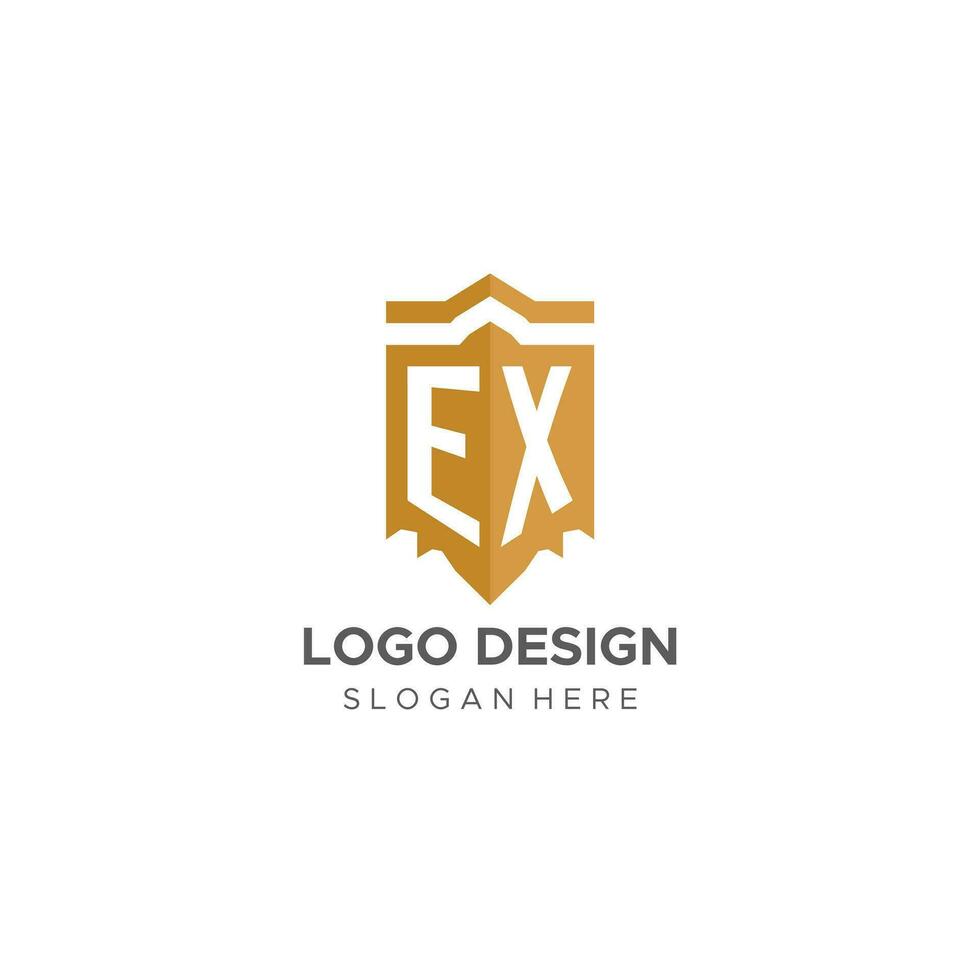 Monogramm Ex Logo mit Schild geometrisch Form, elegant Luxus Initiale Logo Design vektor