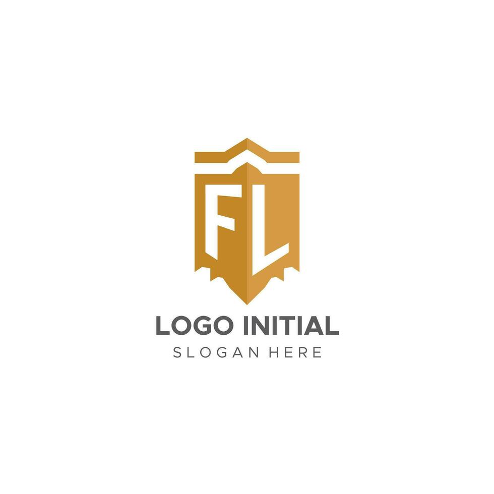 monogram fl logotyp med skydda geometrisk form, elegant lyx första logotyp design vektor