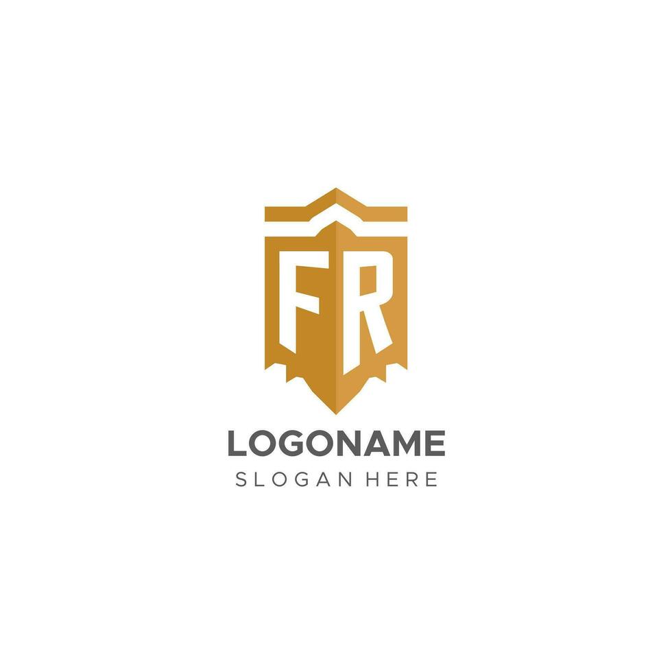 Monogramm fr Logo mit Schild geometrisch Form, elegant Luxus Initiale Logo Design vektor