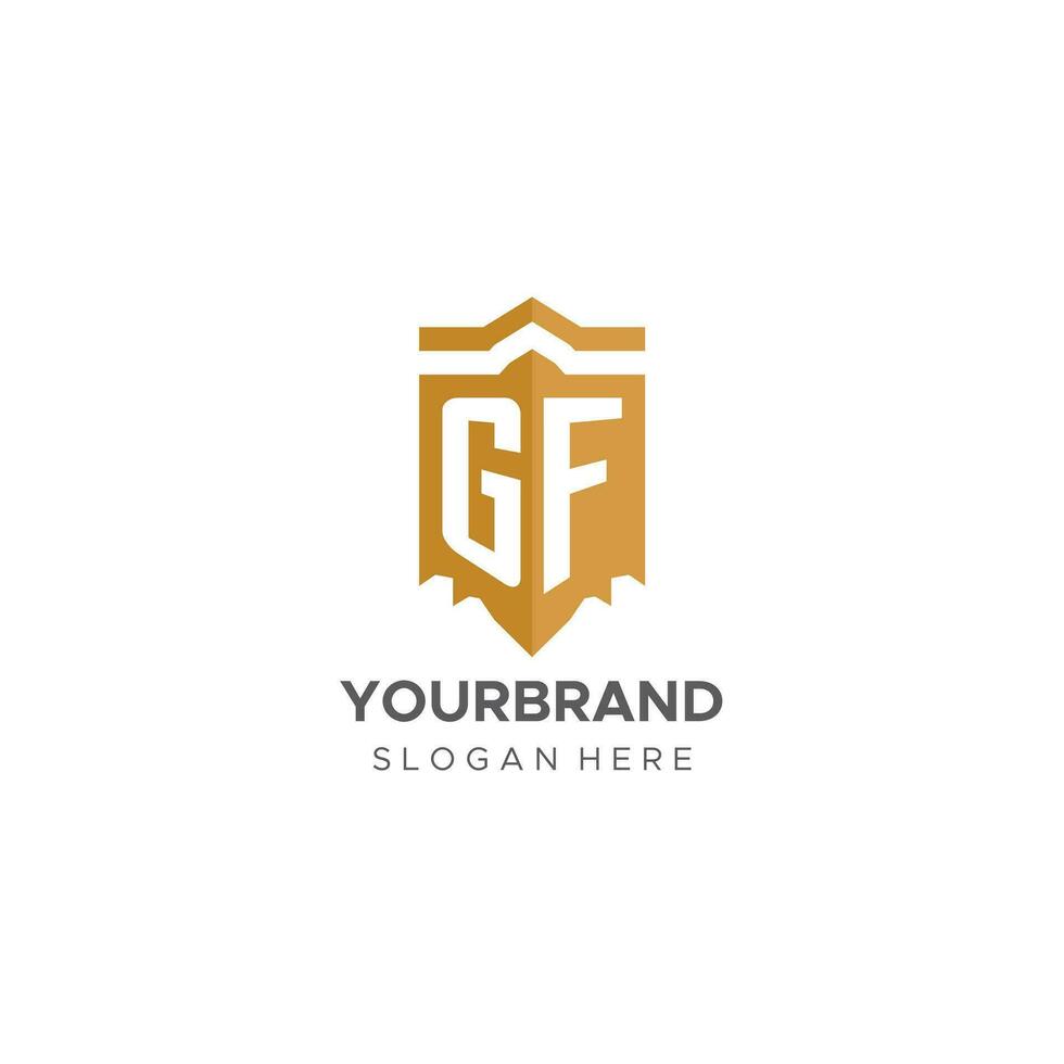 Monogramm Freundin Logo mit Schild geometrisch Form, elegant Luxus Initiale Logo Design vektor