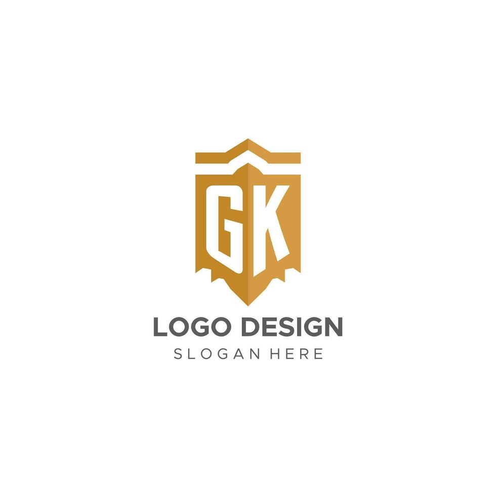 monogram gk logotyp med skydda geometrisk form, elegant lyx första logotyp design vektor