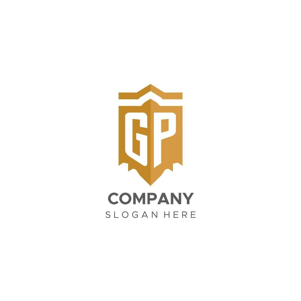 Monogramm gp Logo mit Schild geometrisch Form, elegant Luxus Initiale Logo Design vektor