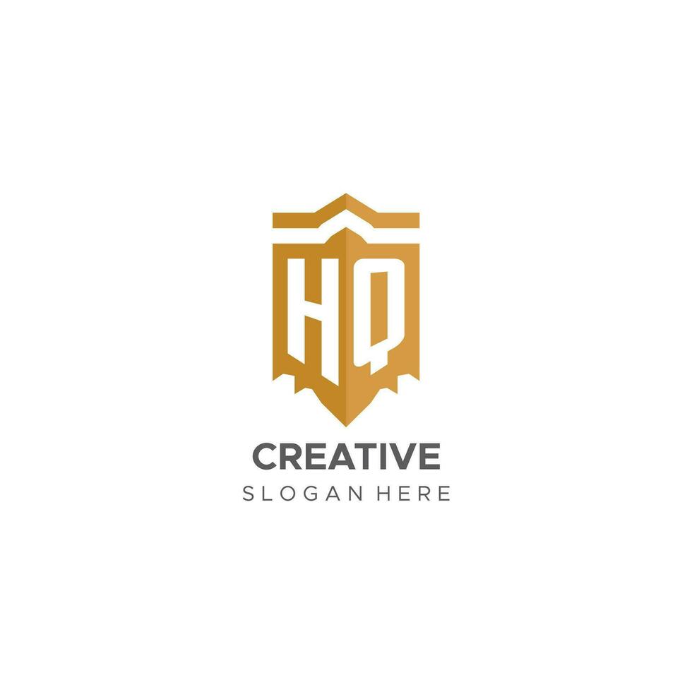 Monogramm hq Logo mit Schild geometrisch Form, elegant Luxus Initiale Logo Design vektor