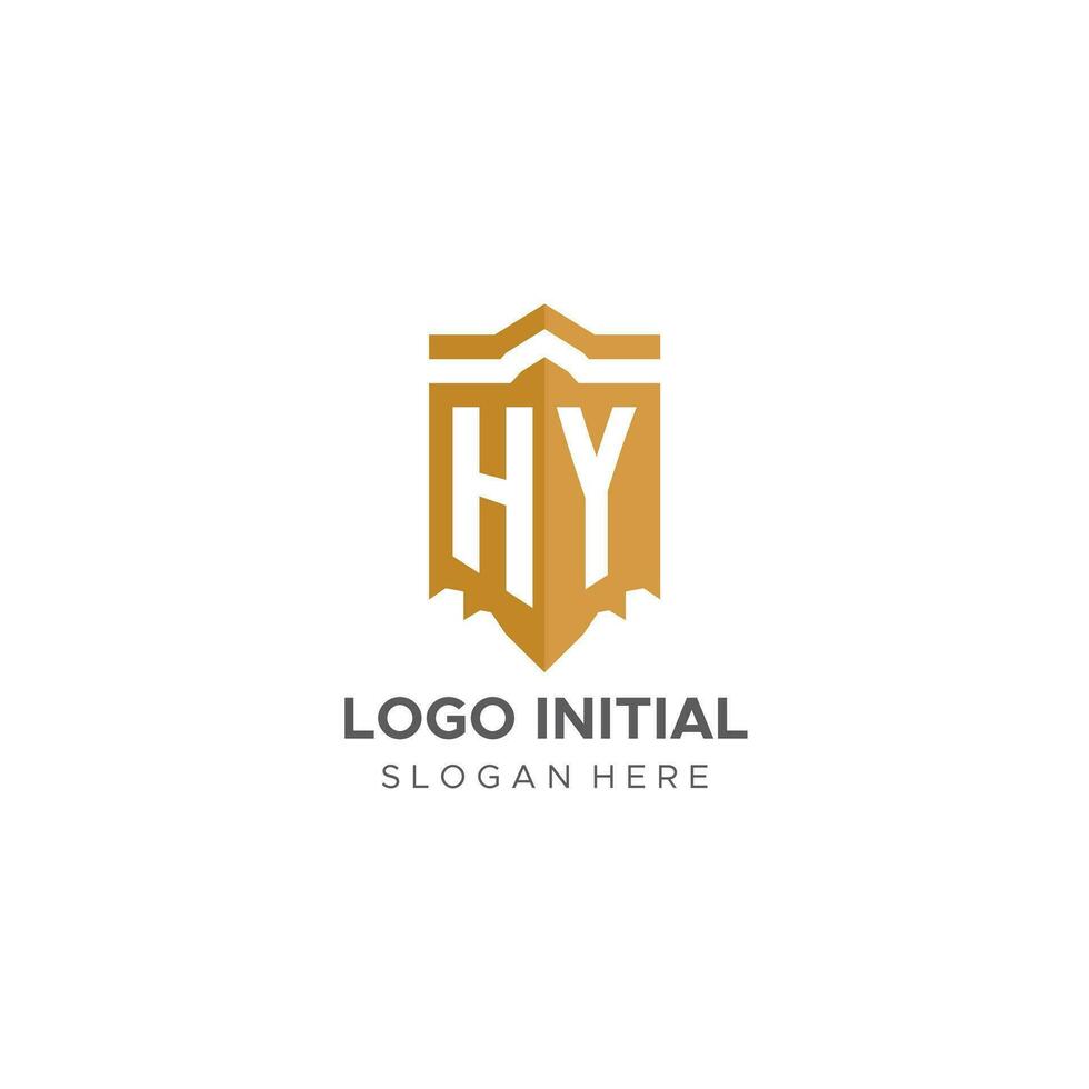 monogram hy logotyp med skydda geometrisk form, elegant lyx första logotyp design vektor
