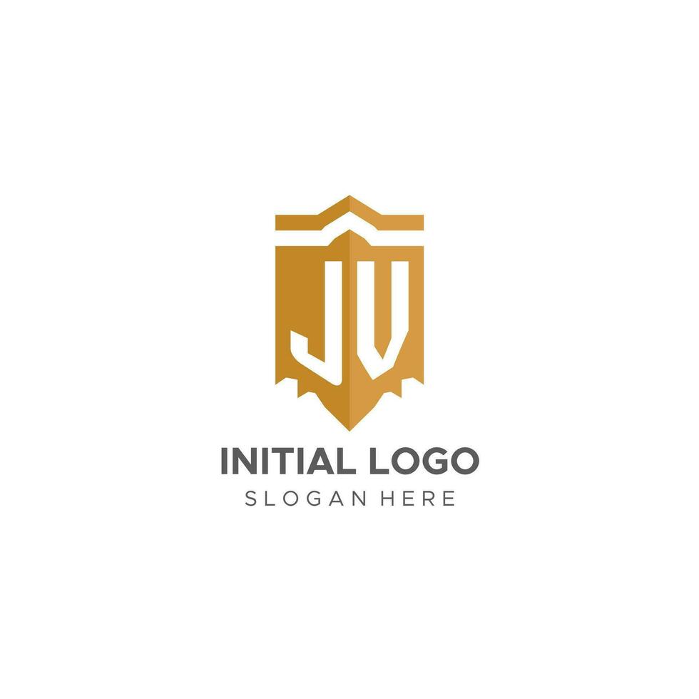 monogram jv logotyp med skydda geometrisk form, elegant lyx första logotyp design vektor