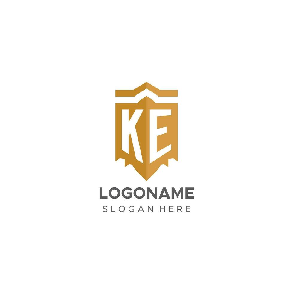 Monogramm ke Logo mit Schild geometrisch Form, elegant Luxus Initiale Logo Design vektor