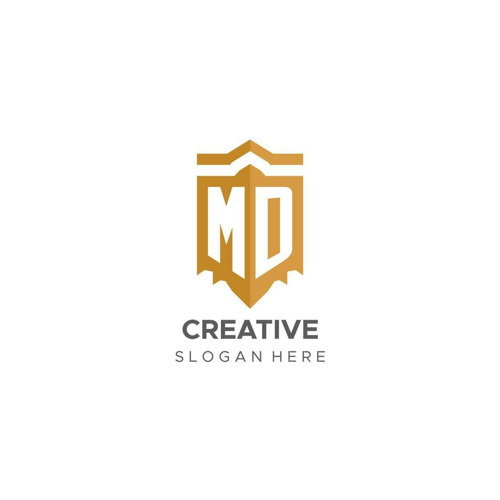 Monogramm md Logo mit Schild geometrisch Form, elegant Luxus Initiale Logo Design vektor