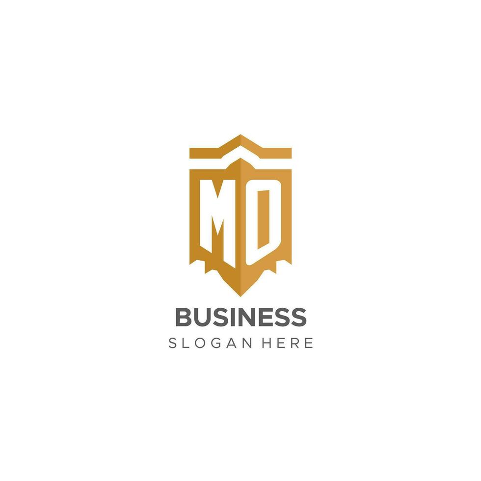 Monogramm mo Logo mit Schild geometrisch Form, elegant Luxus Initiale Logo Design vektor