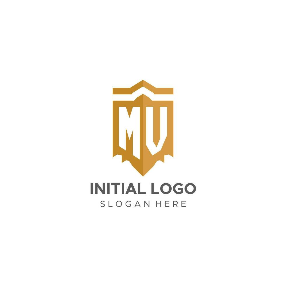 Monogramm mv Logo mit Schild geometrisch Form, elegant Luxus Initiale Logo Design vektor