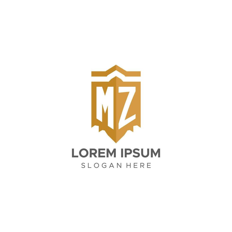 Monogramm mz Logo mit Schild geometrisch Form, elegant Luxus Initiale Logo Design vektor