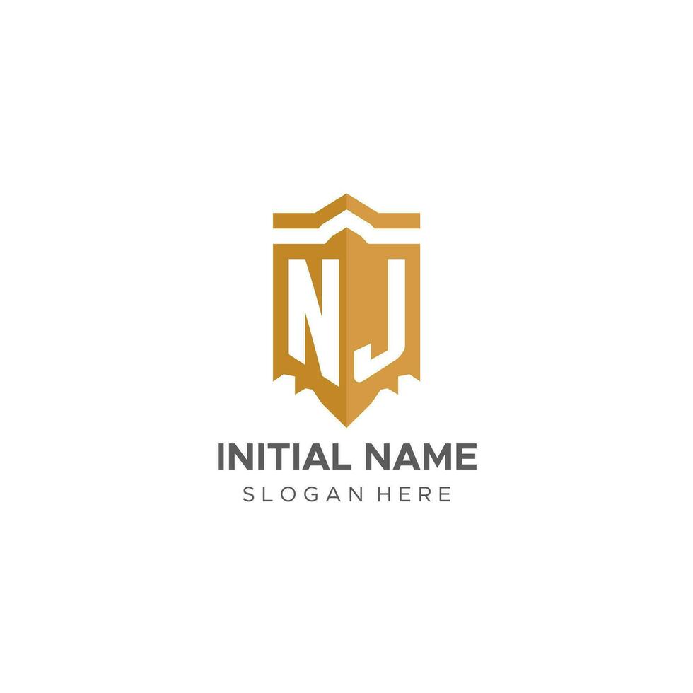 Monogramm NJ Logo mit Schild geometrisch Form, elegant Luxus Initiale Logo Design vektor