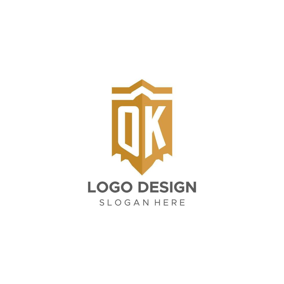 Monogramm in Ordnung Logo mit Schild geometrisch Form, elegant Luxus Initiale Logo Design vektor