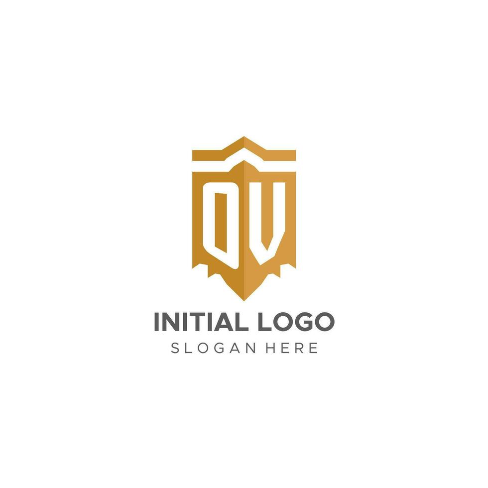 Monogramm ov Logo mit Schild geometrisch Form, elegant Luxus Initiale Logo Design vektor