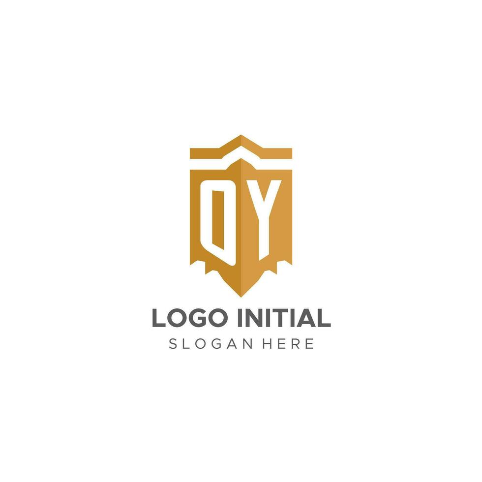 monogram oy logotyp med skydda geometrisk form, elegant lyx första logotyp design vektor