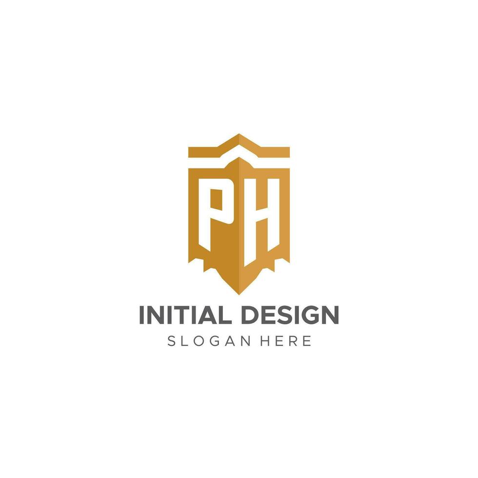 monogram ph logotyp med skydda geometrisk form, elegant lyx första logotyp design vektor