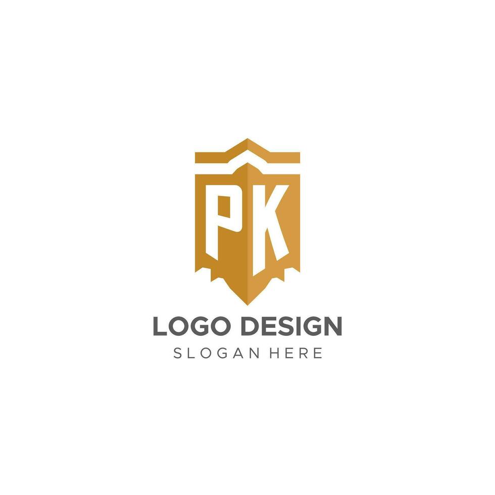 Monogramm pk Logo mit Schild geometrisch Form, elegant Luxus Initiale Logo Design vektor