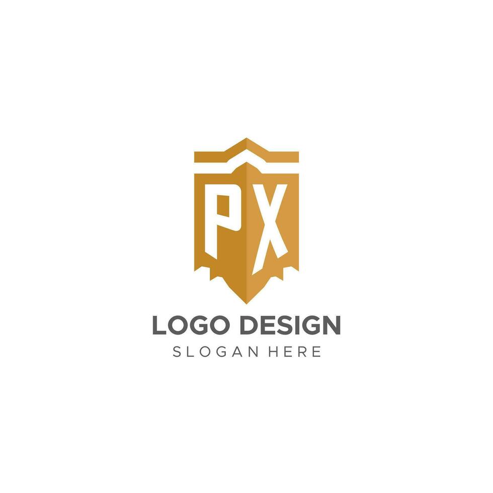 monogram px logotyp med skydda geometrisk form, elegant lyx första logotyp design vektor