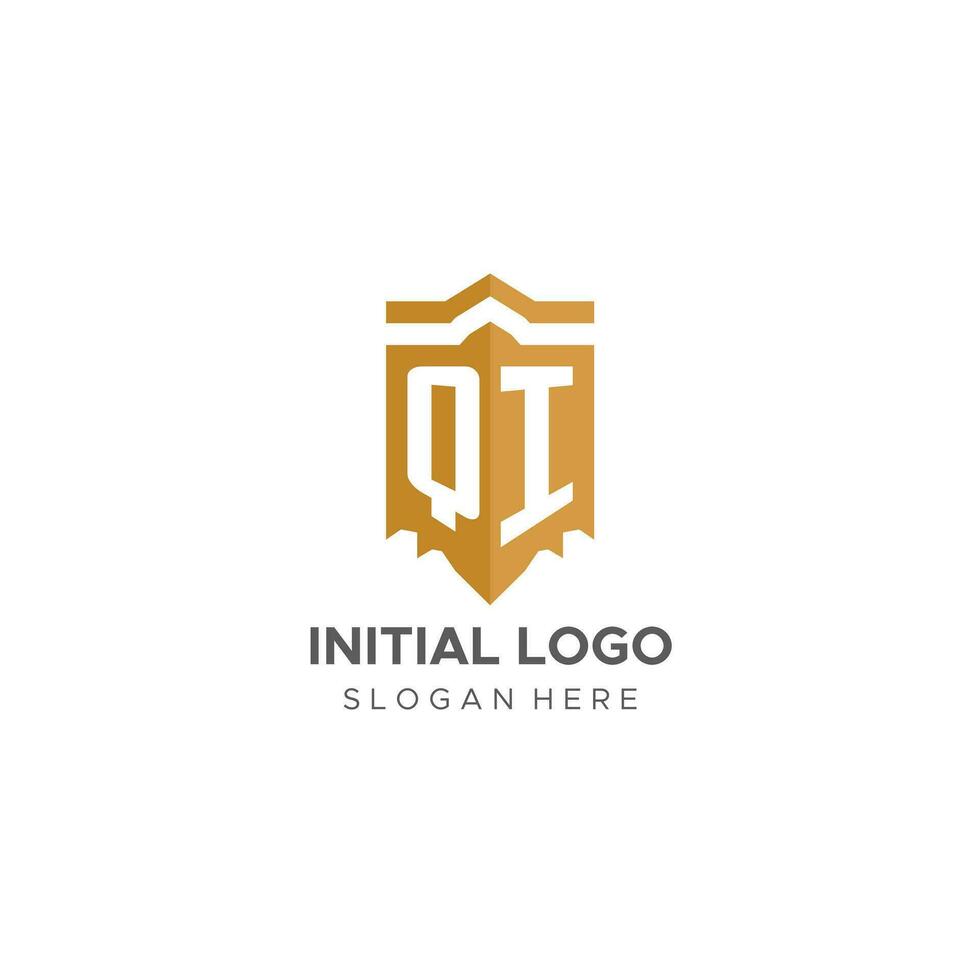 Monogramm qi Logo mit Schild geometrisch Form, elegant Luxus Initiale Logo Design vektor