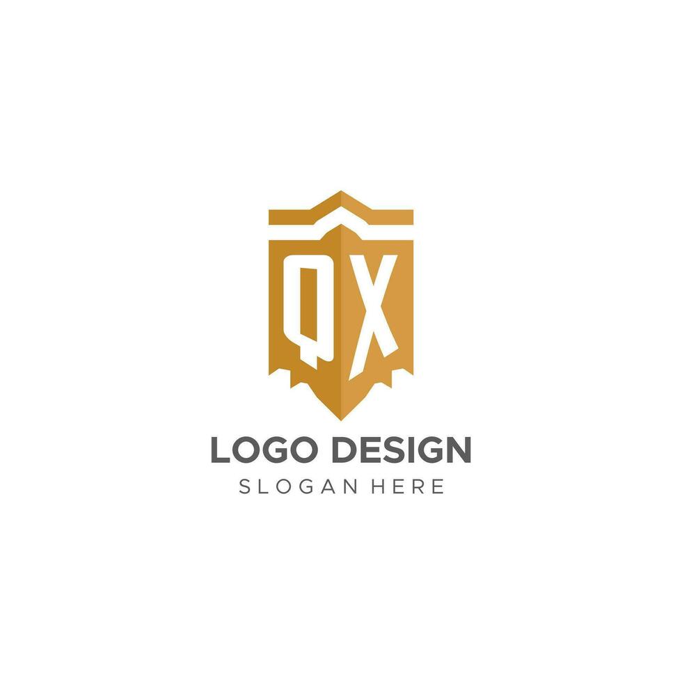 monogram qx logotyp med skydda geometrisk form, elegant lyx första logotyp design vektor