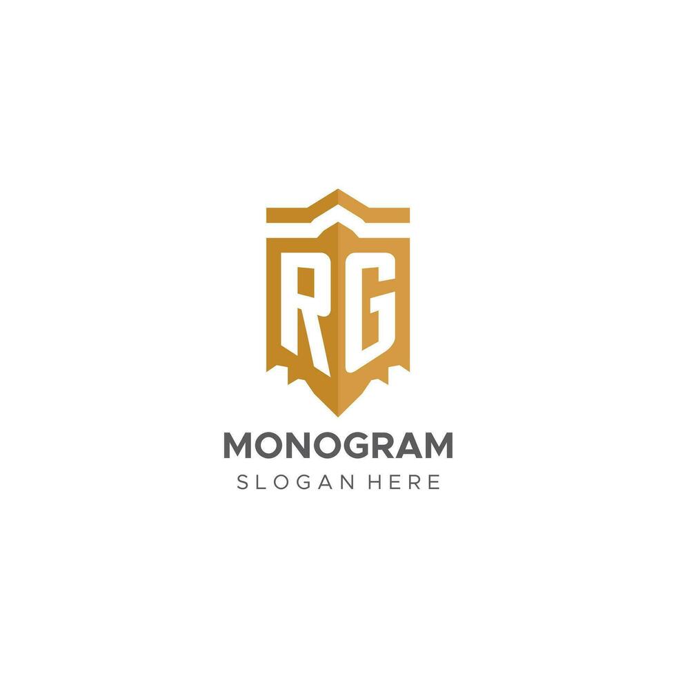 Monogramm rg Logo mit Schild geometrisch Form, elegant Luxus Initiale Logo Design vektor