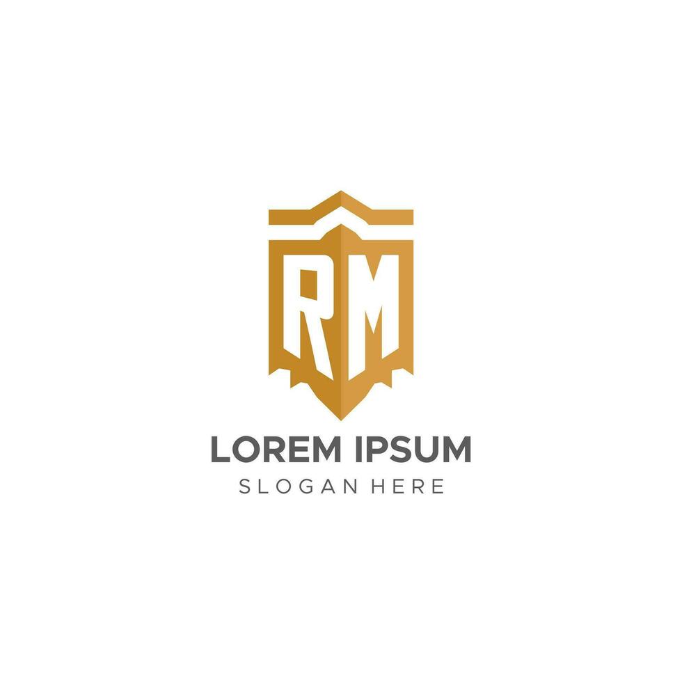 monogram rm logotyp med skydda geometrisk form, elegant lyx första logotyp design vektor