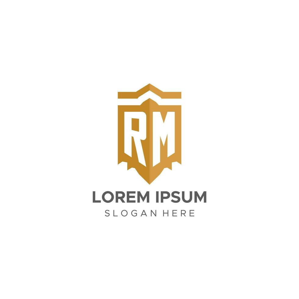 Monogramm rm Logo mit Schild geometrisch Form, elegant Luxus Initiale Logo Design vektor