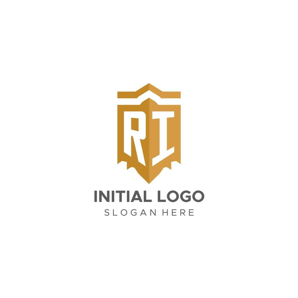 monogram ri logotyp med skydda geometrisk form, elegant lyx första logotyp design vektor
