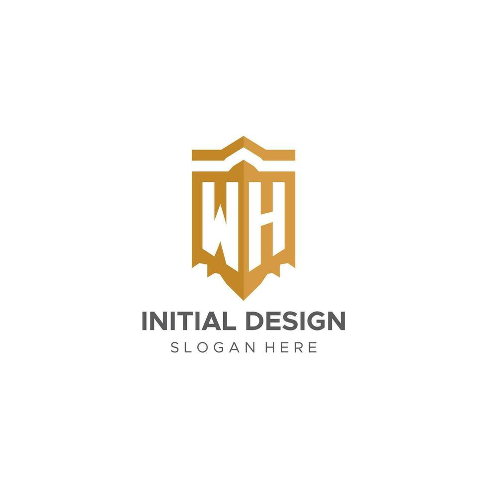 Monogramm wer Logo mit Schild geometrisch Form, elegant Luxus Initiale Logo Design vektor