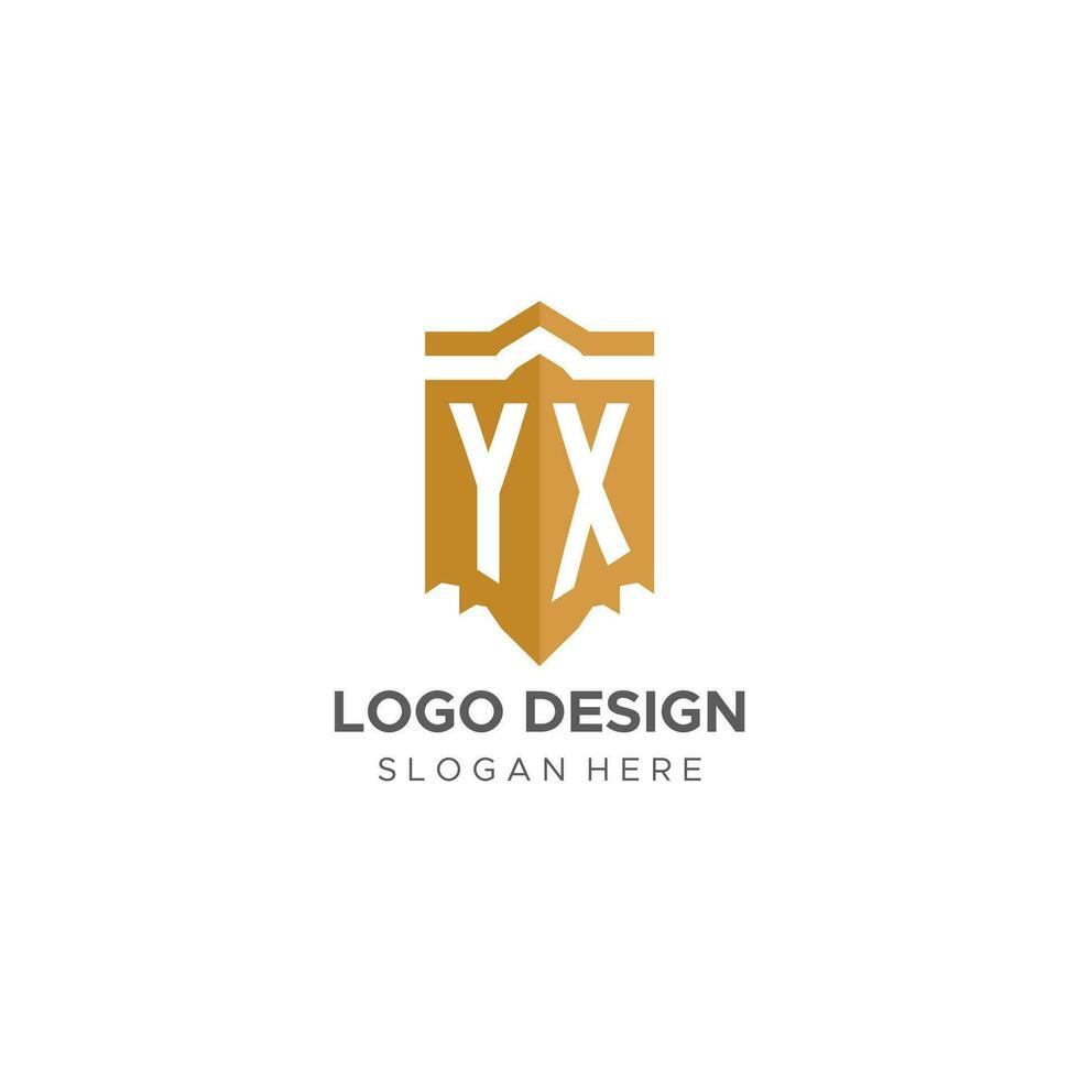 monogram yx logotyp med skydda geometrisk form, elegant lyx första logotyp design vektor