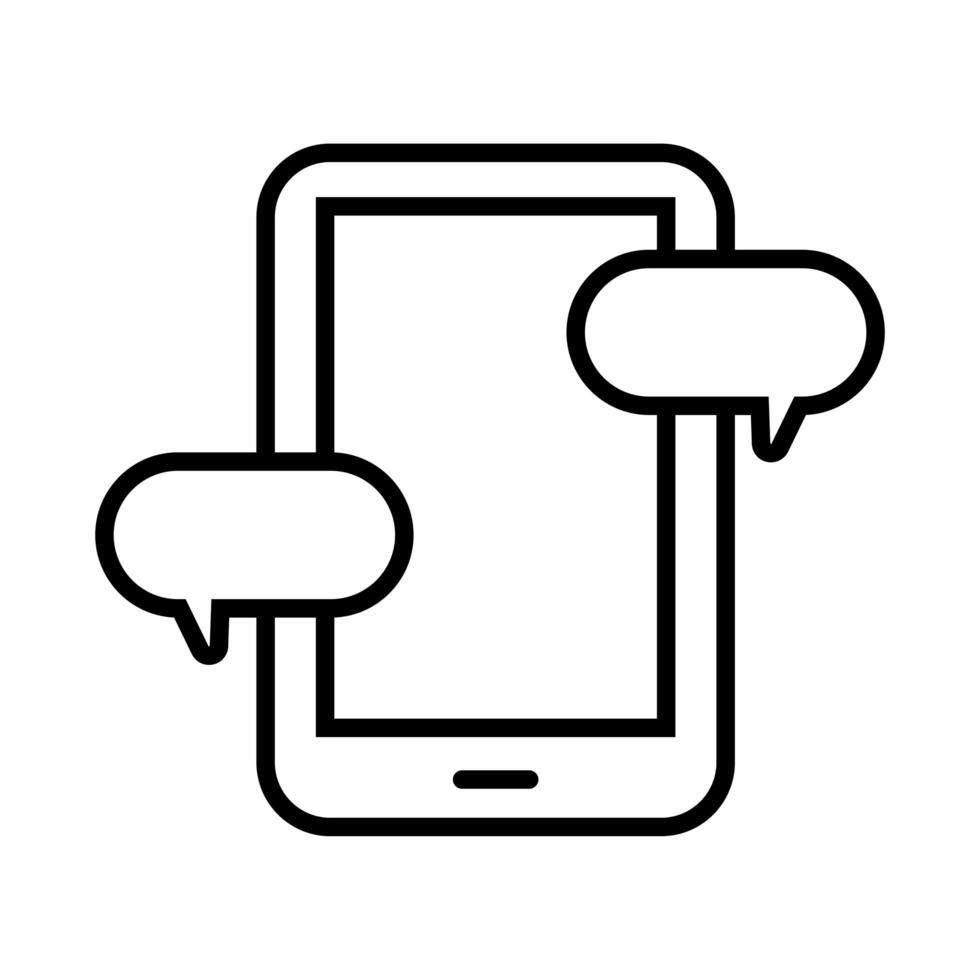 smartphone med chatt bubblor linje stilikon vektor