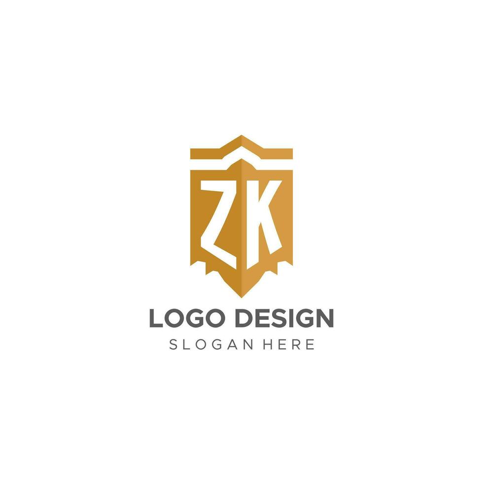 Monogramm zk Logo mit Schild geometrisch Form, elegant Luxus Initiale Logo Design vektor