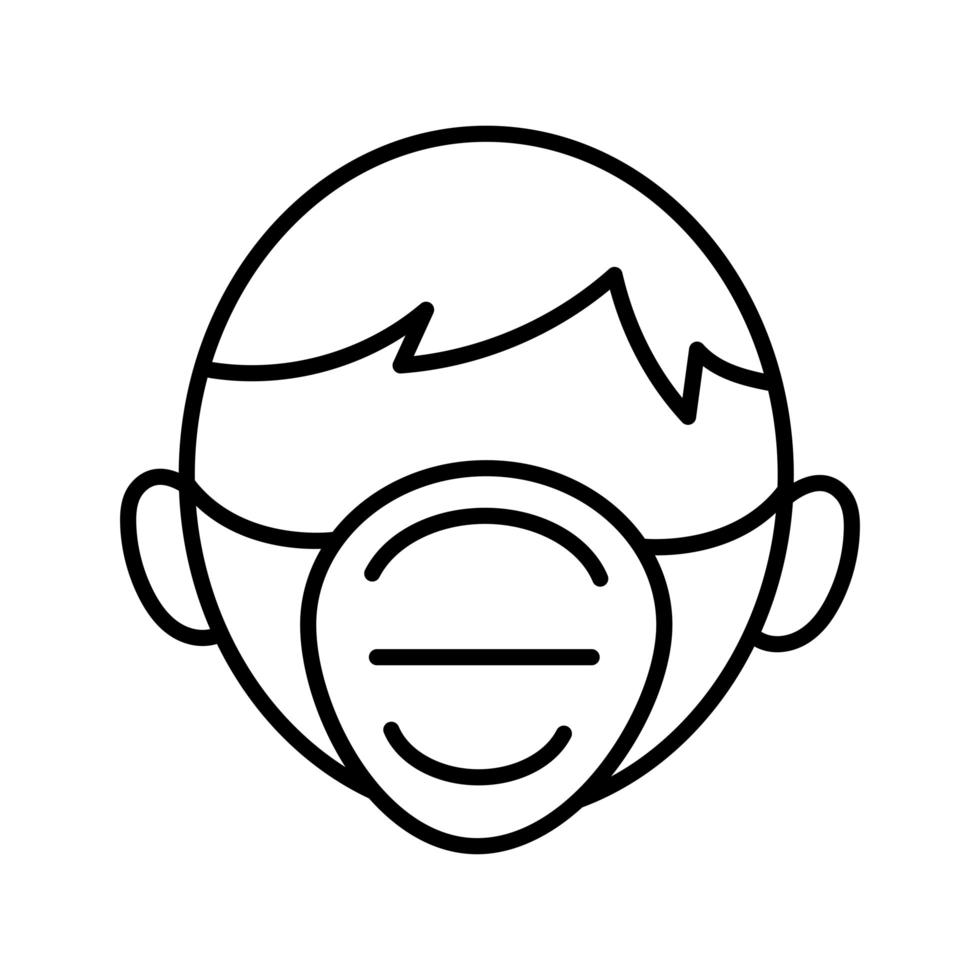 Mann trägt medizinische Maske Atmungszubehör Linienstil-Symbol vektor