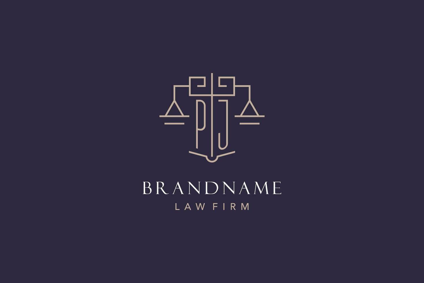 Initiale Brief pj Logo mit Rahmen von Gerechtigkeit Logo Design, Luxus legal Logo geometrisch Stil vektor
