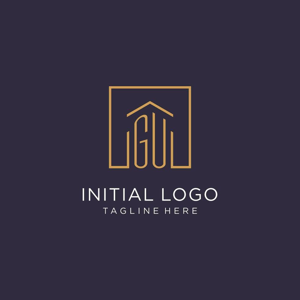 gu Initiale Platz Logo Design, modern und Luxus echt Nachlass Logo Stil vektor