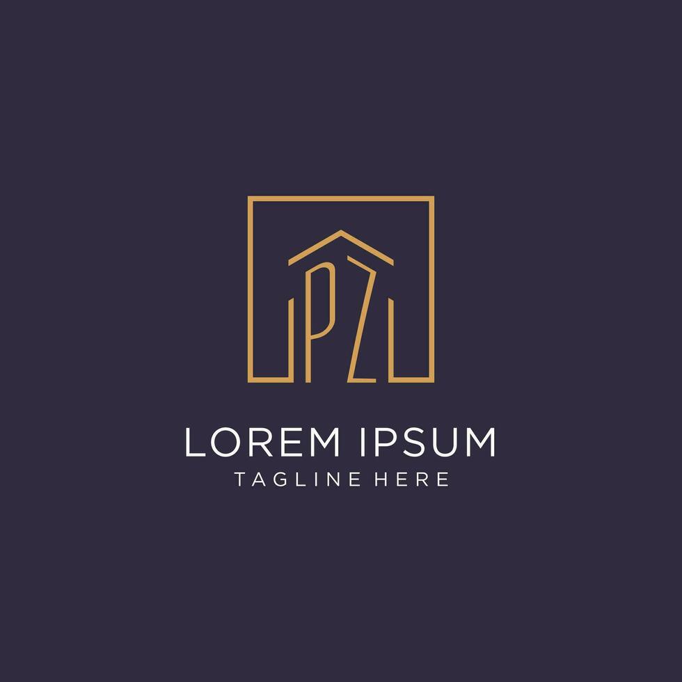 pz första fyrkant logotyp design, modern och lyx verklig egendom logotyp stil vektor