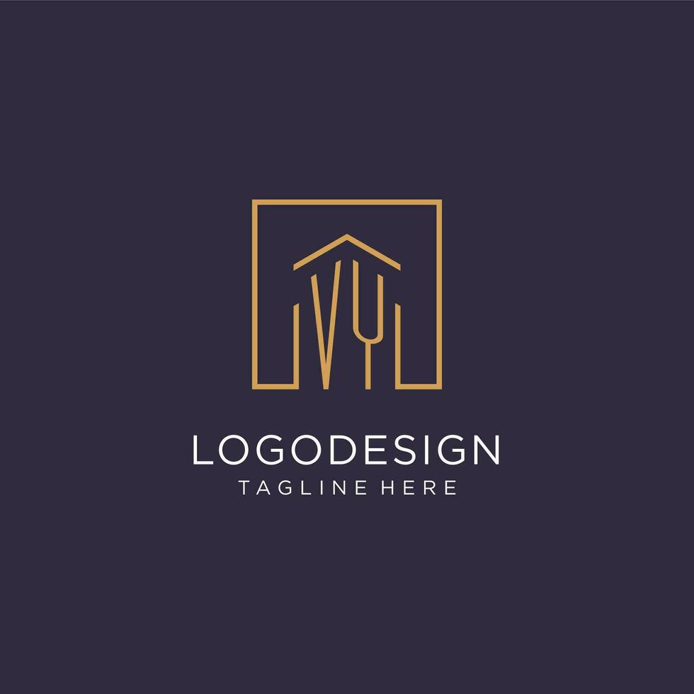 vy första fyrkant logotyp design, modern och lyx verklig egendom logotyp stil vektor