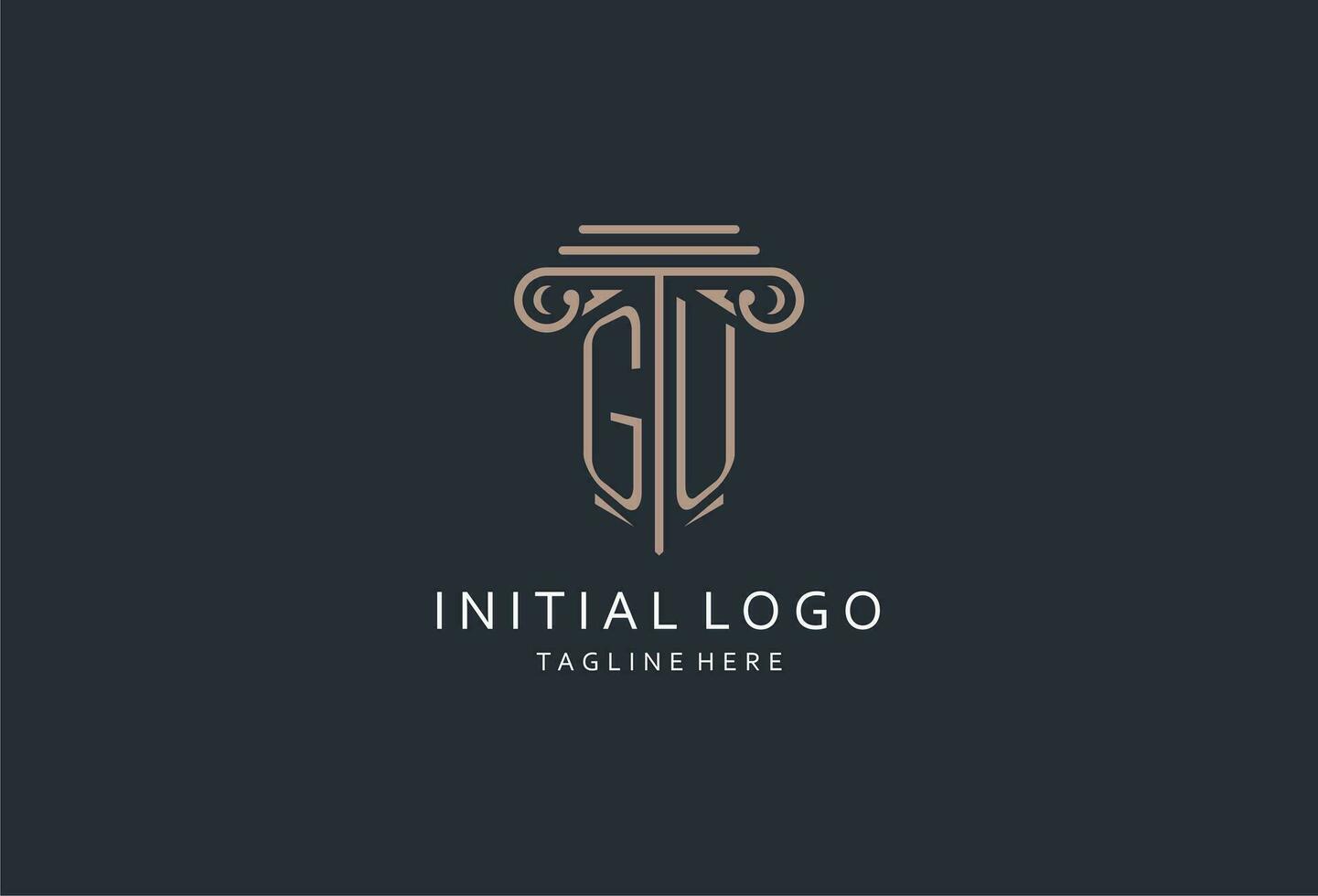 gu monogram logotyp med pelare form ikon, lyx och elegant design logotyp för lag fast första stil logotyp vektor