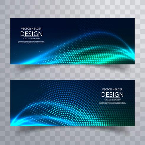 Abstrakt färgstarka glänsande våg banners set design vektor