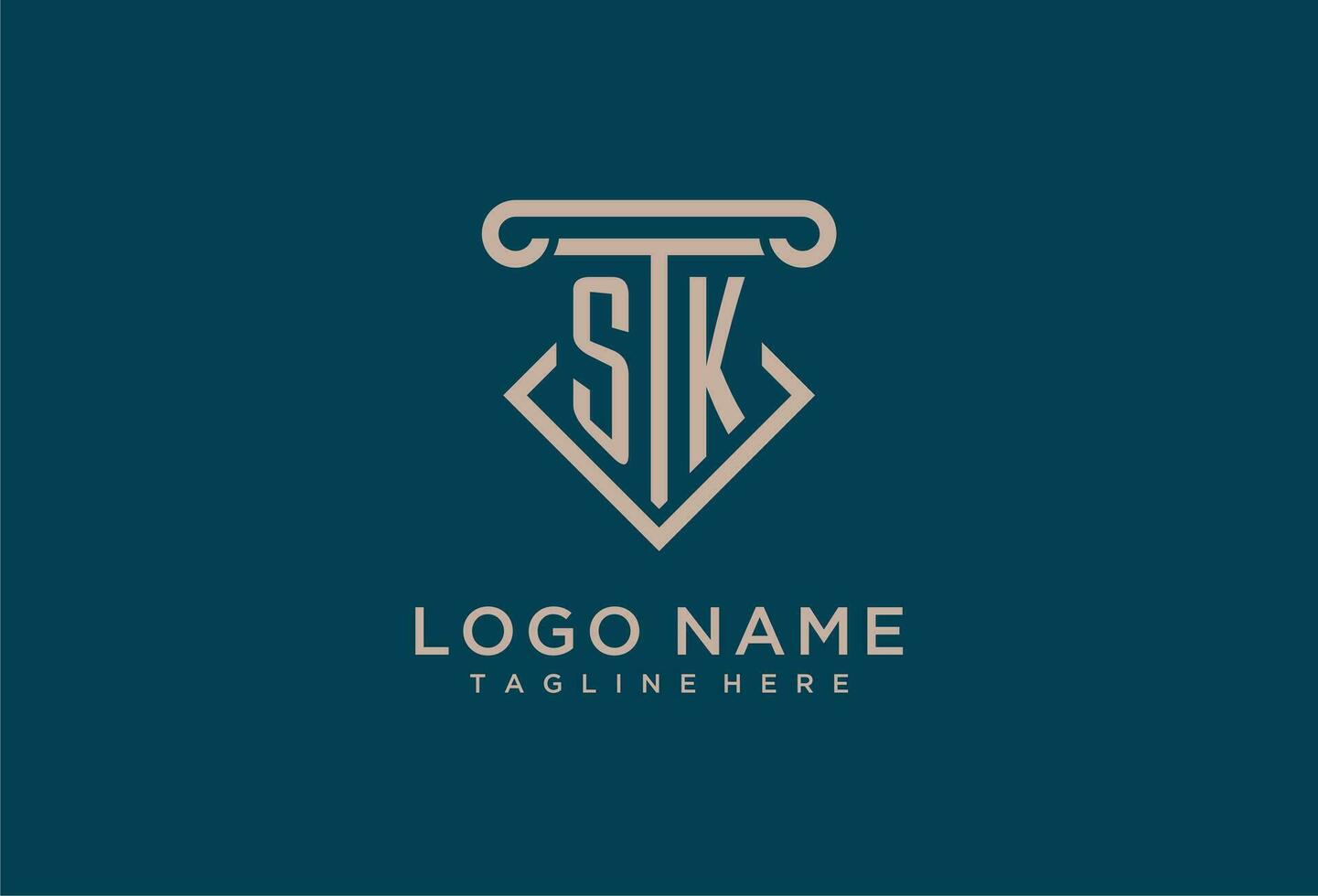 sk Initiale mit Säule Symbol Design, sauber und modern Rechtsanwalt, legal Feste Logo vektor