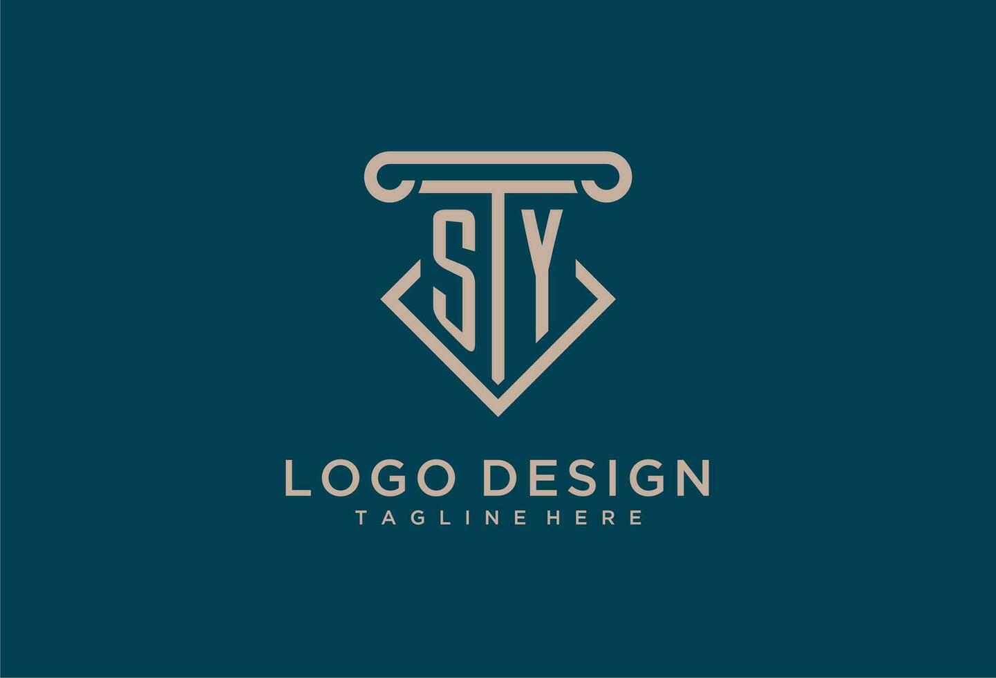 sy första med pelare ikon design, rena och modern advokat, Rättslig fast logotyp vektor
