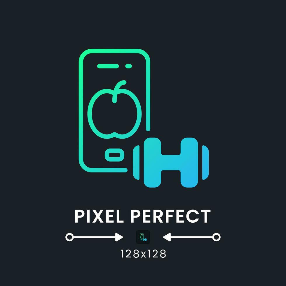 Fitness App Blau solide Gradient Desktop Symbol auf schwarz. persönlich Ausbildung. Gewicht Verlust. Aktivität Tracker. Pixel perfekt 128x128, Gliederung 4px. Glyphe Piktogramm zum dunkel Modus. isoliert Vektor Bild