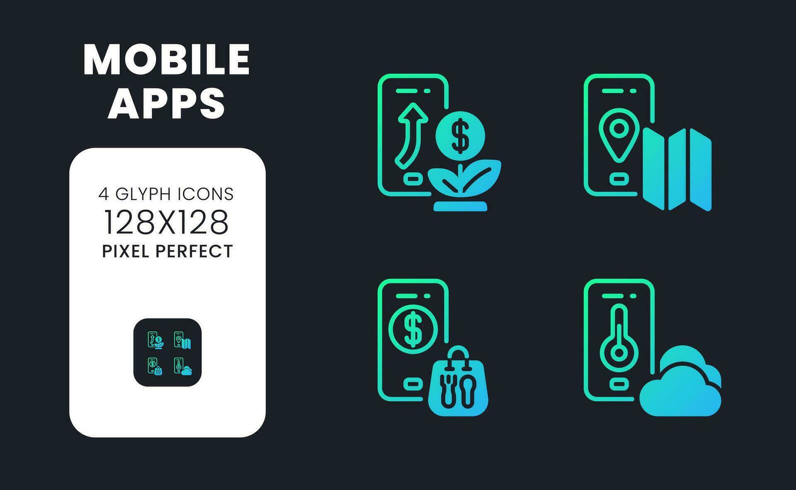 Handy, Mobiltelefon Apps Blau solide Gradient Desktop Symbole. Markt Forschung. Information Technologie. Digital Werkzeug. Pixel perfekt 128x128, Gliederung 4px. Glyphe Piktogramme Kit zum dunkel Thema. isoliert Vektor Bilder