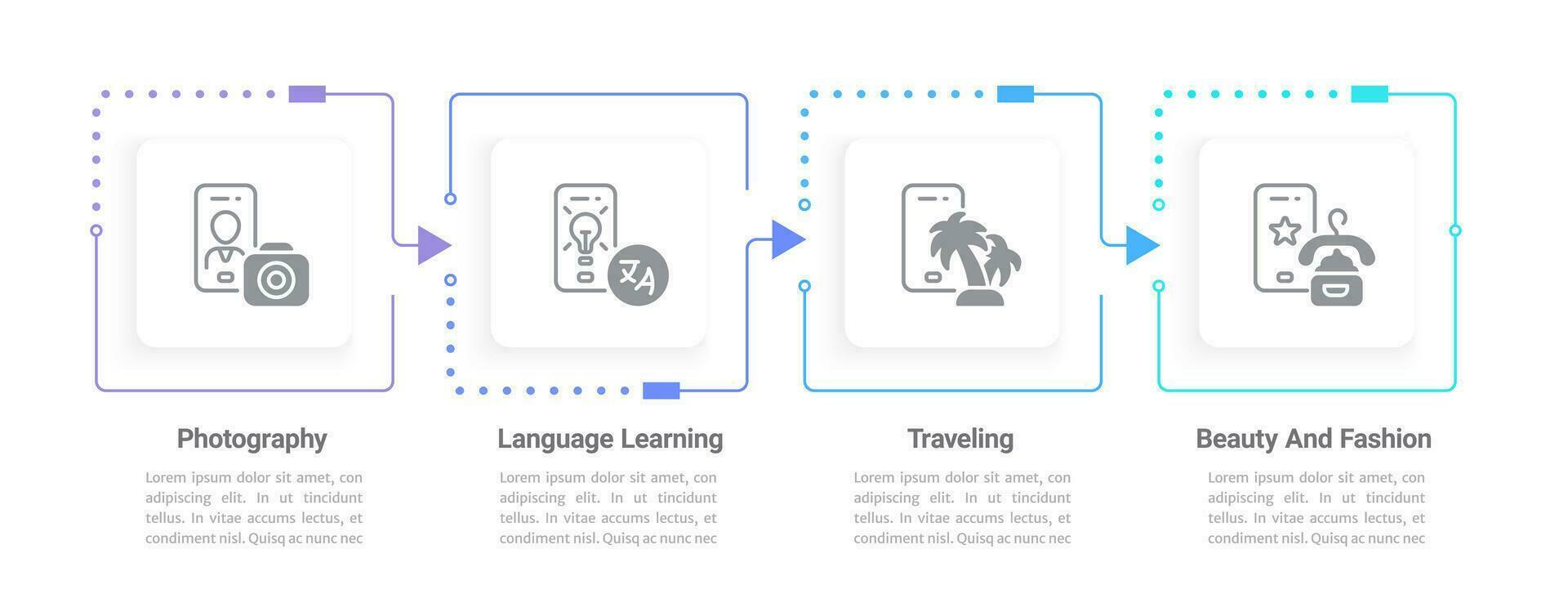 Apps zum Hobbys Infografik Diagramm Design Vorlage. Freizeit Aktivitäten. editierbar Infochart mit Symbole. Anleitung Grafik mit Schritt Reihenfolge. visuell Daten Präsentation vektor