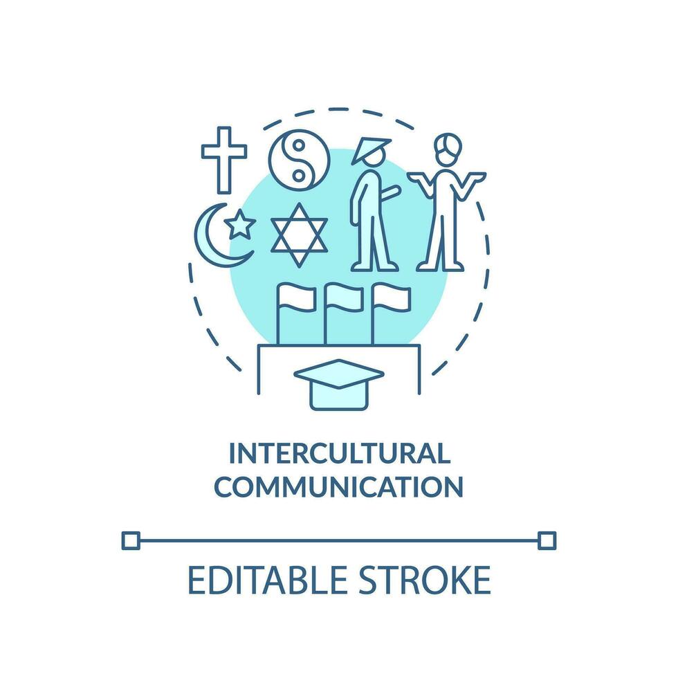 interkulturell Kommunikation Türkis Konzept Symbol. kulturell Vielfalt abstrakt Idee dünn Linie Illustration. isoliert Gliederung Zeichnung. editierbar Schlaganfall vektor