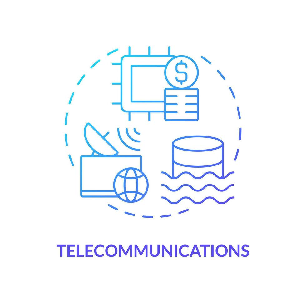 telekommunikation blå lutning begrepp ikon. telekom företag industri. data sjö använda sig av fall abstrakt aning tunn linje illustration. isolerat översikt teckning vektor