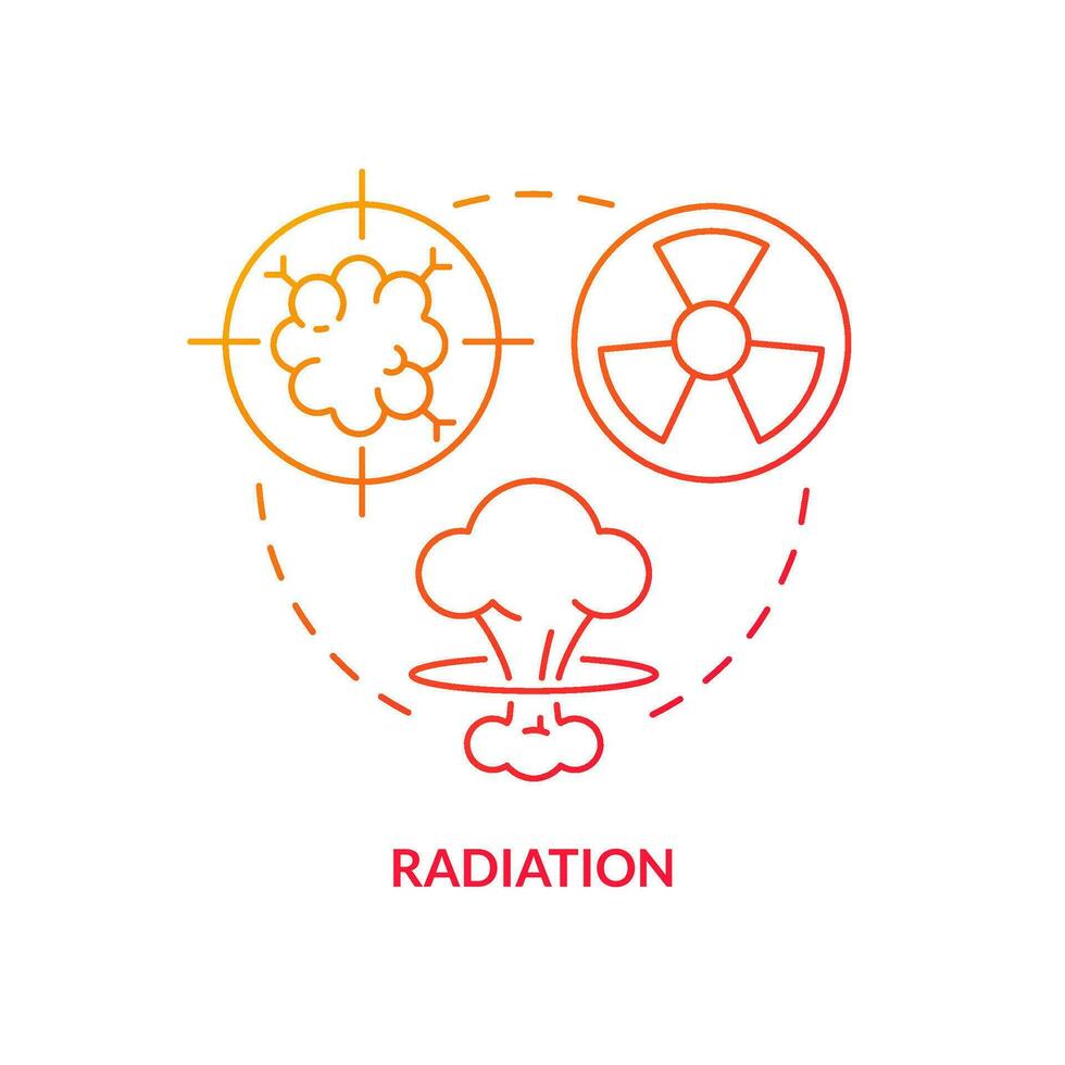 strålning röd lutning begrepp ikon. fara för kropp celler skada. kärn explosion fara abstrakt aning tunn linje illustration. isolerat översikt teckning vektor